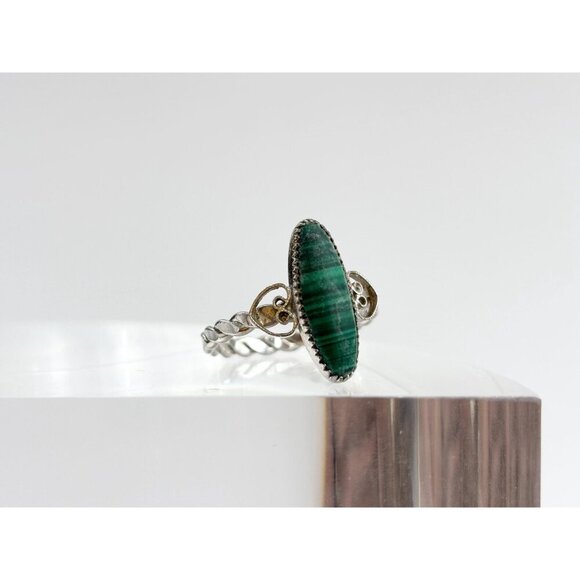 Natural Malachite Vintage Braided Shank Southwest Sterling Silver 925 Ring sz 8 - Picture 3 of 8
